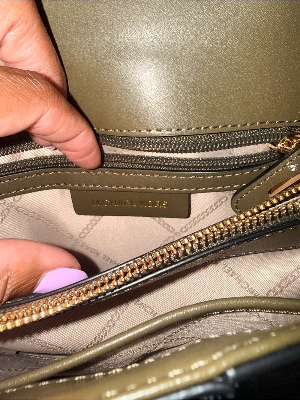 Michael Kors Olive, Black & White Studded Crossbody with Gold Chain - Picture 5 of 5